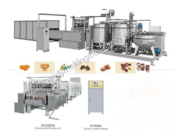 Depositando a máquina de fazer caramelo